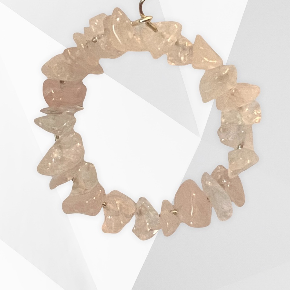 Hand Crafted Rose Quartz Chip Earrings Dangle Hoop Pink Stones Boho Pierced - Picture 4 of 7